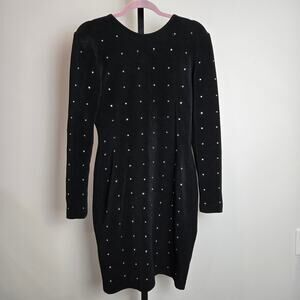 Vintage Tadashi Shoji Long Sleeve Black Rhinestone Embellished Bodycon Dress 4/6